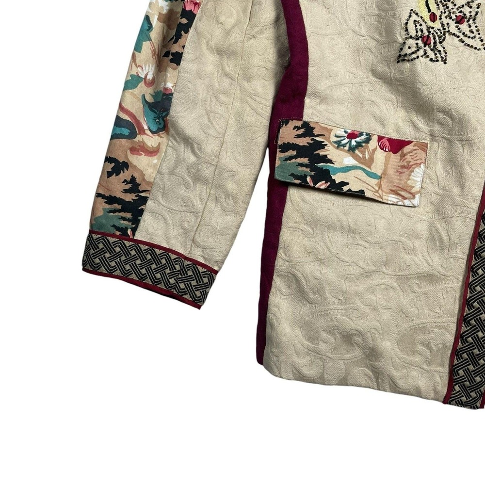 Vintage Norm Thompson Cream Embroidered Tang Jacket M Mandarin Asian Inspired - Picture 7 of 9